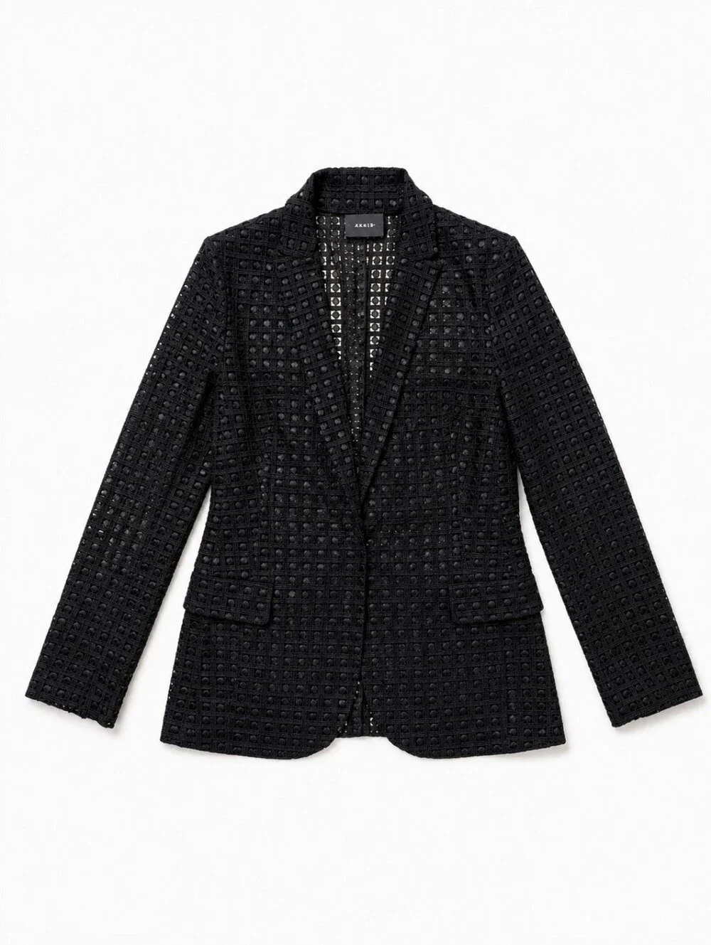 Akris Black Mulberry Silk Geometric Embroidered Openwork Blazer Size 44 IT EUC